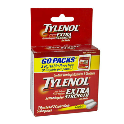 Tylenol Extra Strength Go Pack - 3 Pouches of 2 Caplets Ea wellness vending machine