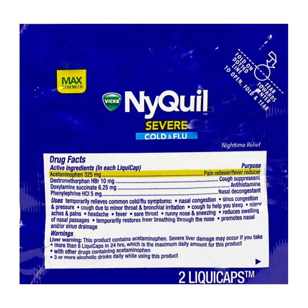 NyQuil® Cold & Flu Severe Relief – 2 Tablets Per Packet, 32 Packets Per Case