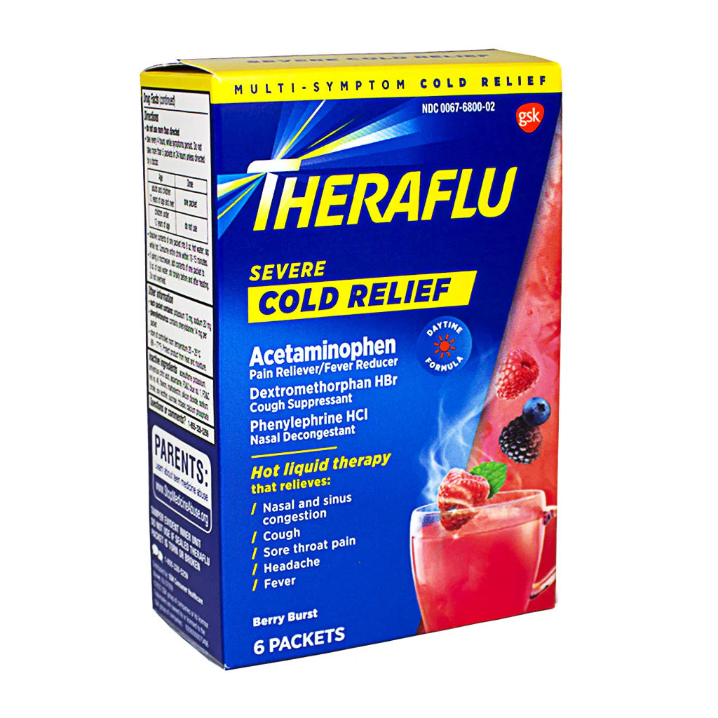 Theraflu® Severe Cold & Cough Relief Daytime – Box of 6 Packets, Case of 24
