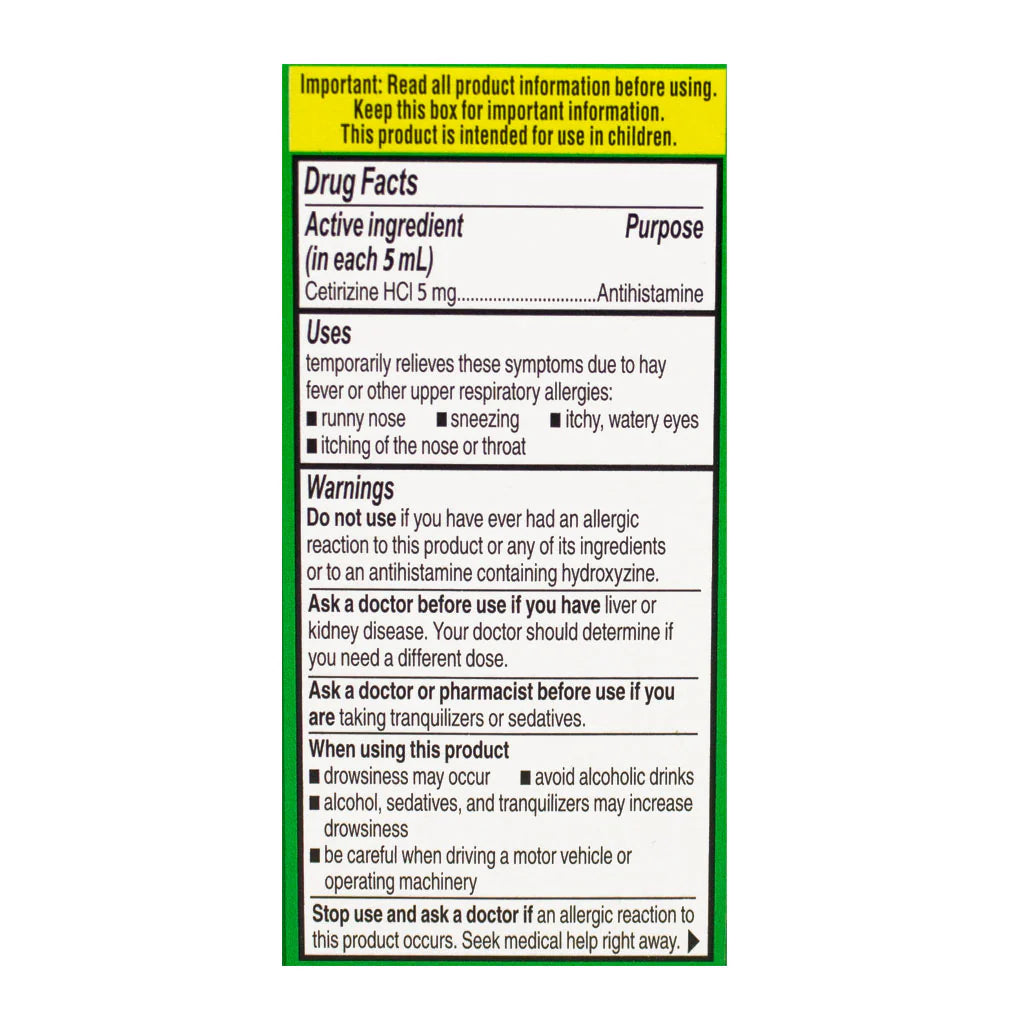Zyrtec® Children’s Allergy Grape Syrup – 1 fl oz, Case of 18 Boxes