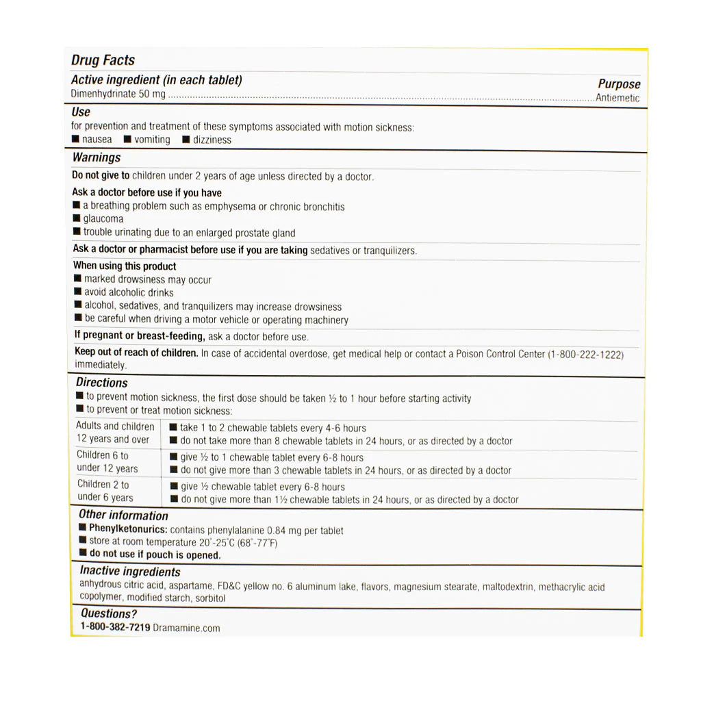 Dramamine® Motion Sickness Relief – 2 Tablet Pack, Case of 50