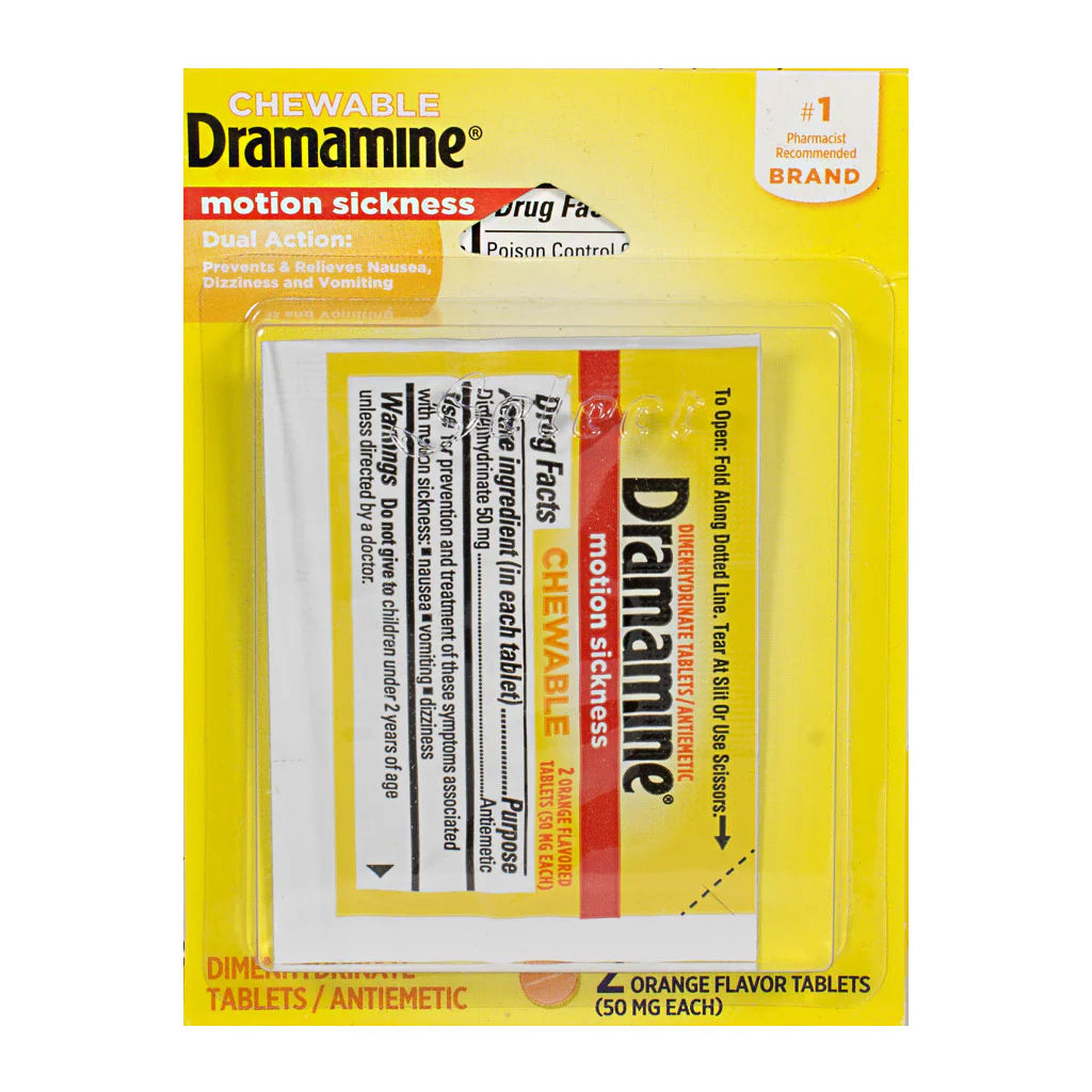 Dramamine® Motion Sickness Relief Tablets – 2 Count Card, Case of 36