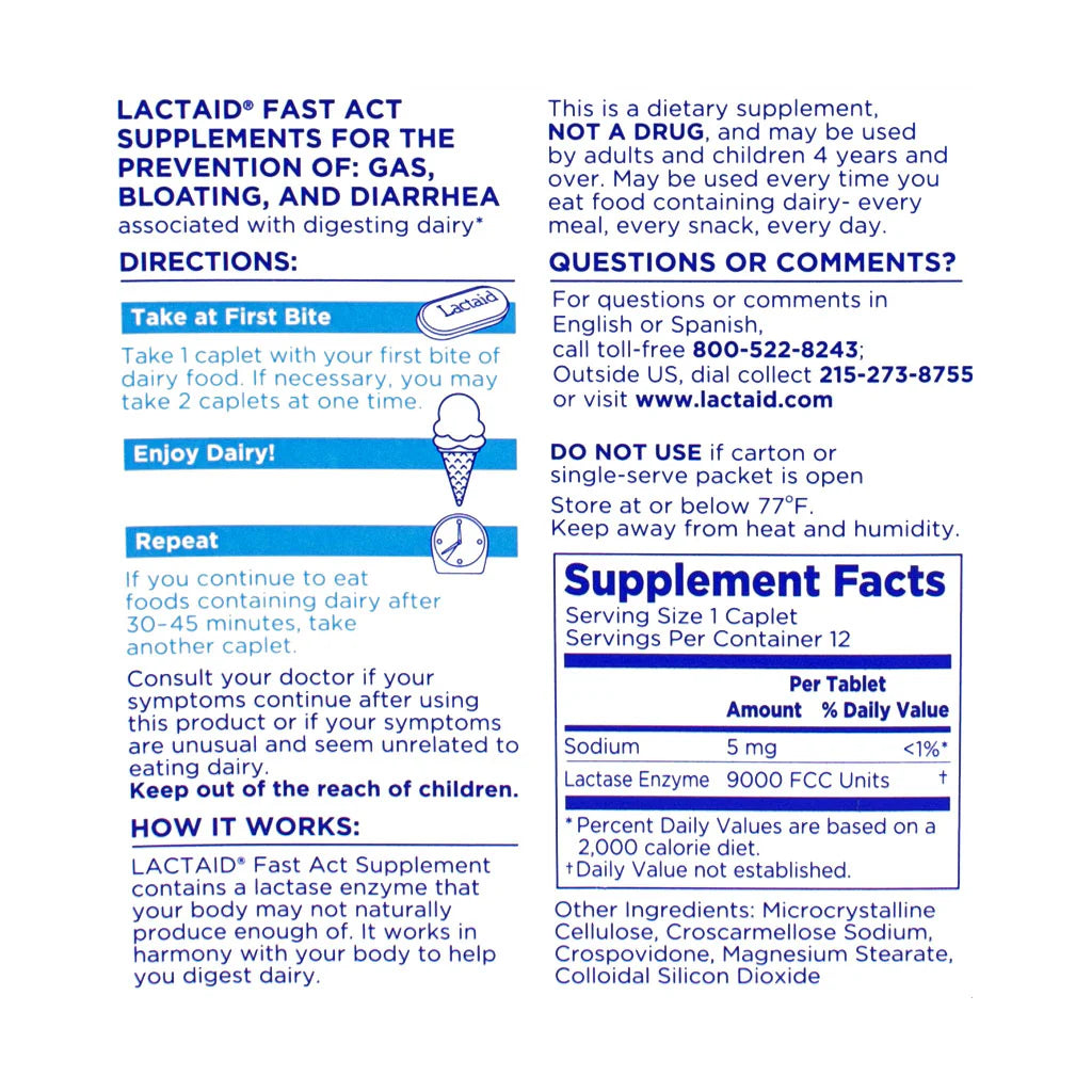 Lactaid® Fast Act Caplets – 12 Count, Case of 18 Boxes