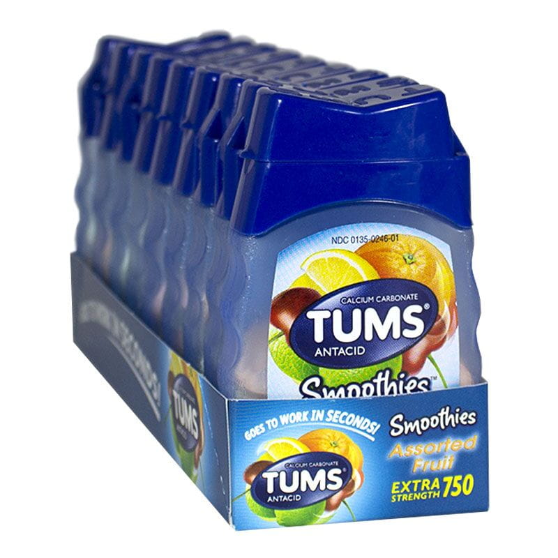 Tums EX Smoothies Assorted Fruit Antacid - Bottle of 12 Chewable Tabs wellness vending machine university campuses