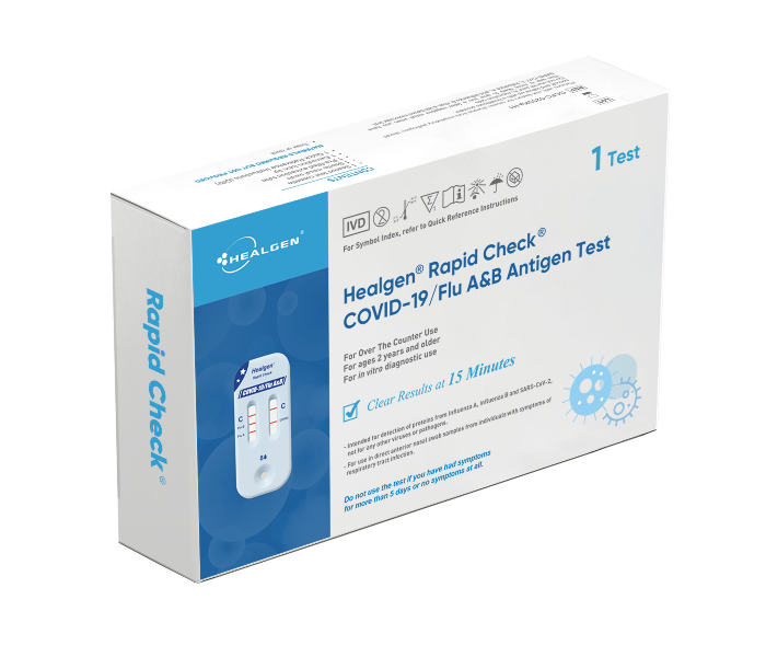 Healgen® Rapid Check® COVID-19/Flu A&B Antigen Test, OTC At-Home
