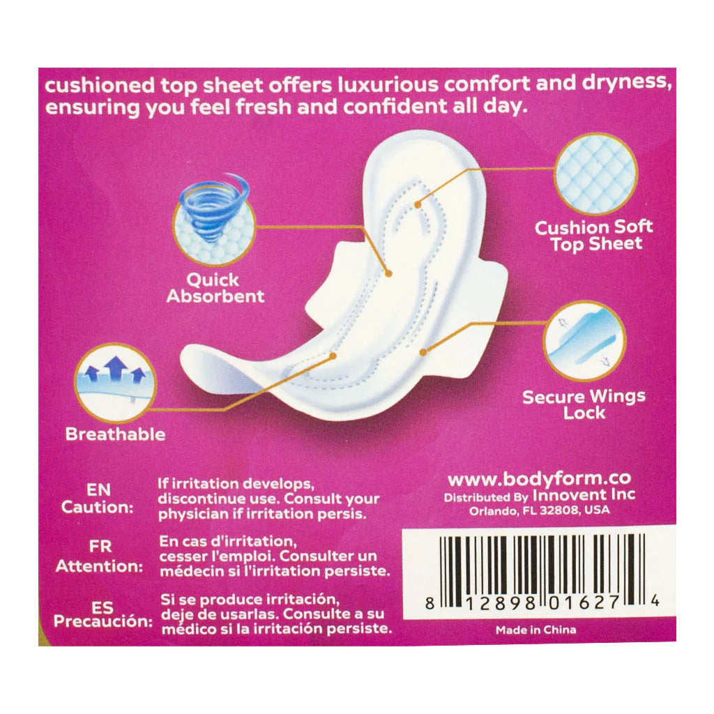 Bodyform Ultra-Thin 4-count sanitary pads for college wellness vending machines and campus health supplies for menstrual.