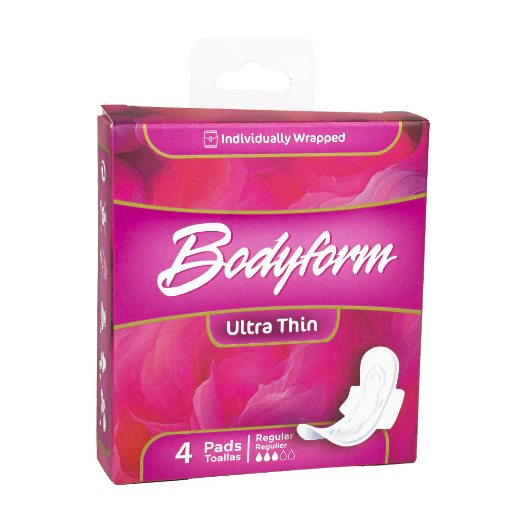 Bodyform Ultra-Thin 4-count sanitary pads for college wellness vending machines and campus health supplies