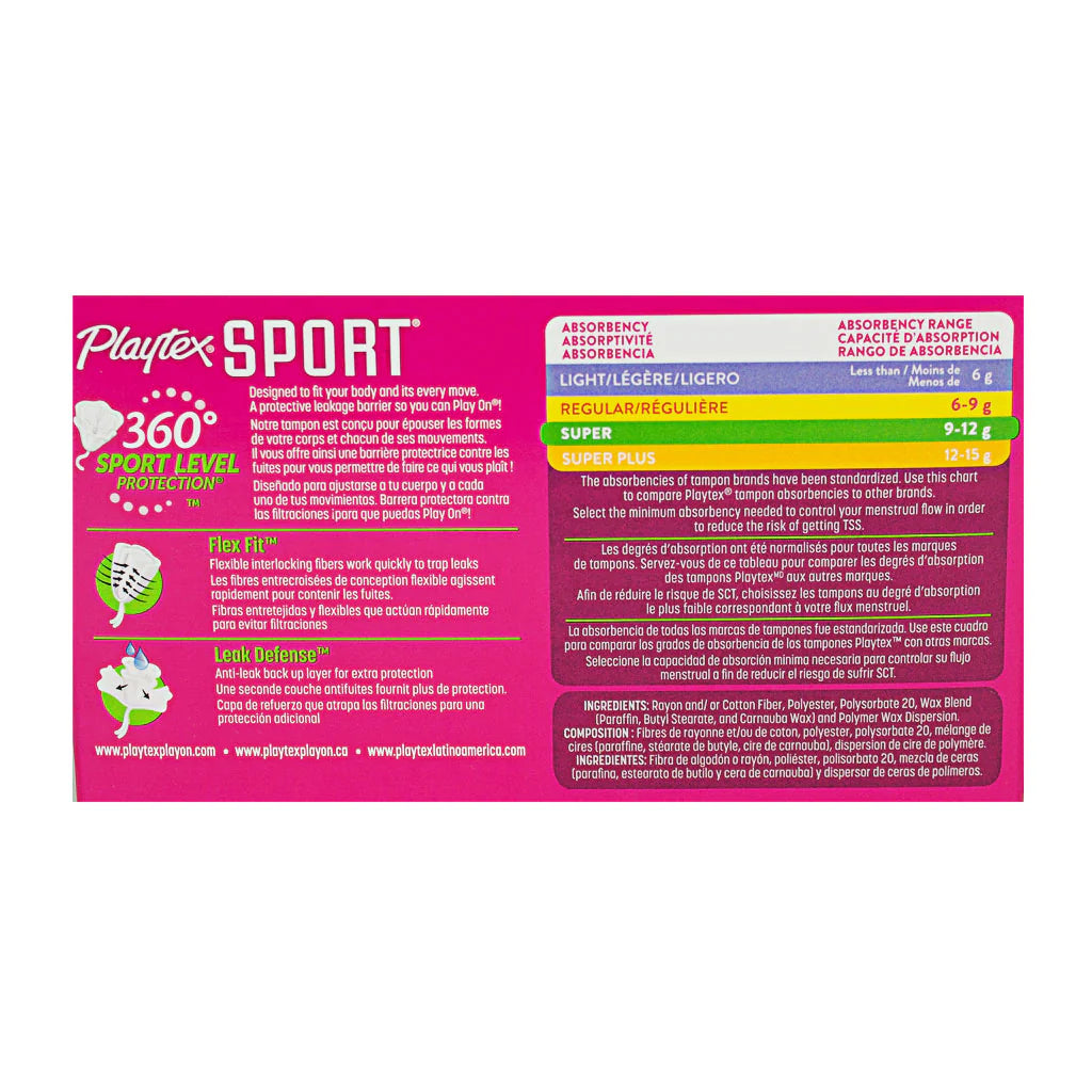 Playtex Sport Super Tampons 8-count box – fragrance-free menstrual care for college wellness vending machines dorms