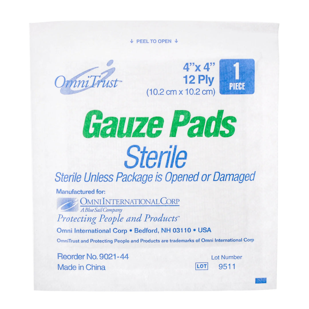 OMNITRUST Sterile Gauze Pads – 4" x 4", 12-Ply
