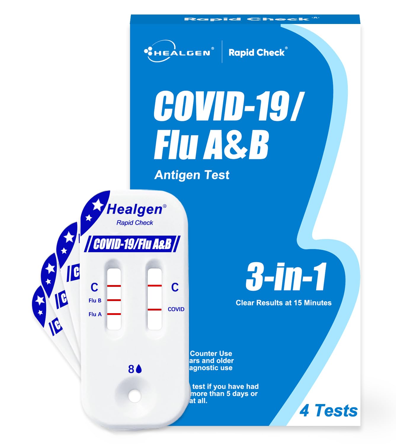 Healgen Rapid Check COVID-19 and Flu A B Antigen Home Test 4-Pack