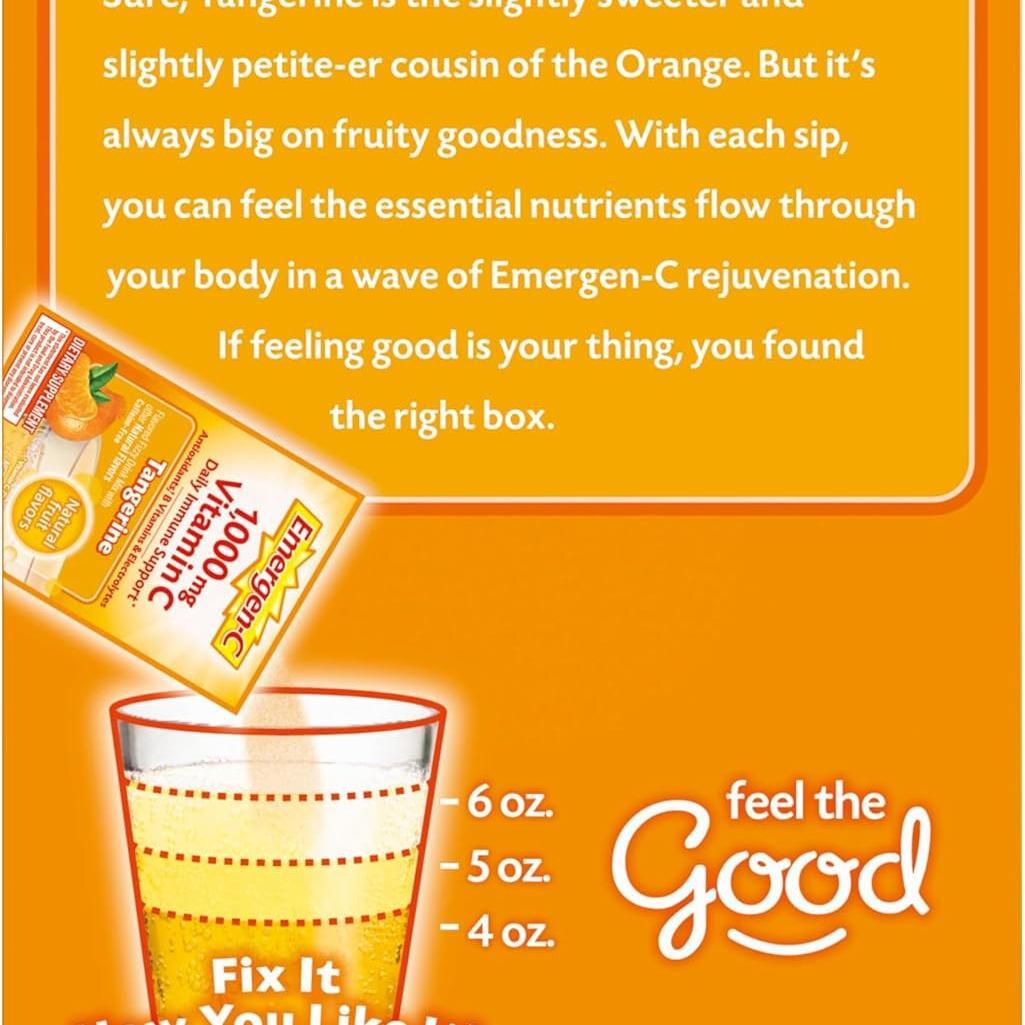 Emergen-C® Vitamin C Supplement Powder – Tangerine Flavor, Box of 360 Packets
