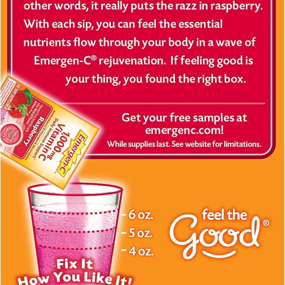 Emergen-C® Vitamin C Supplement Powder – Raspberry Flavor, Box of 360 Packets