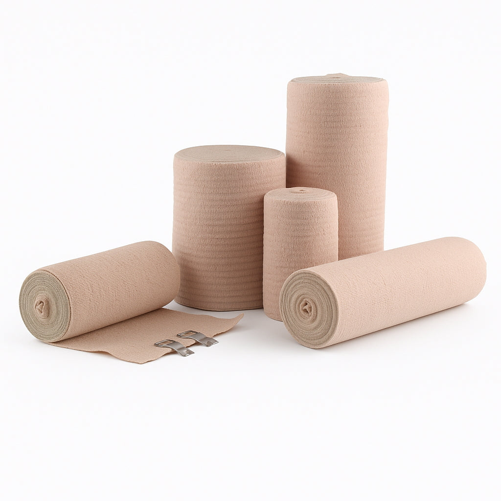 Economy Elastic Bandage, 2" x 5 yds, Stretched with Standard Clips, Tan, Latex Free (LF)