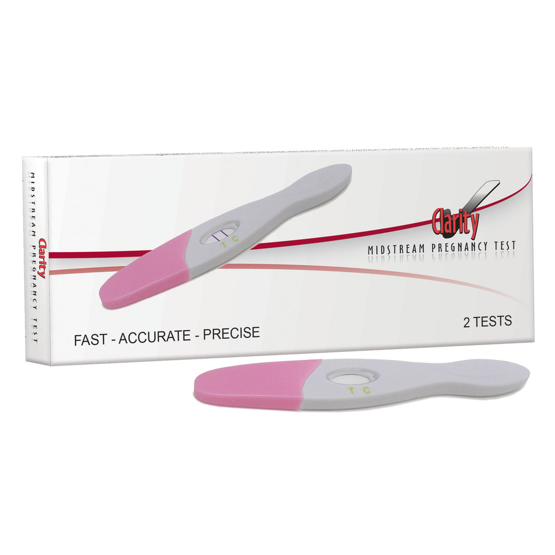 Clarity Diagnostics HCG Midstream Pregnancy Test, OTC Home Use, 2 per box, 25 per case