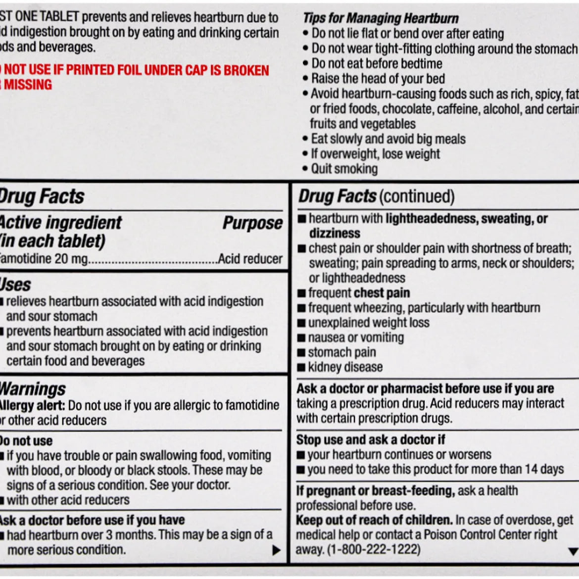 Major Pharmaceuticals Antacid Heartburn Relief Tablets – 30 Count Compare to Pepcid AC®, 1 Bottle