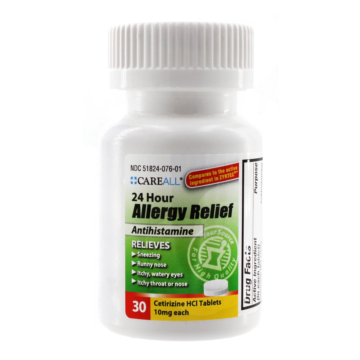 CareALL® Cetirizine Allergy Relief, 10mg – 30 ct Compares to Zyrtec®, 24 Bottles Per Case