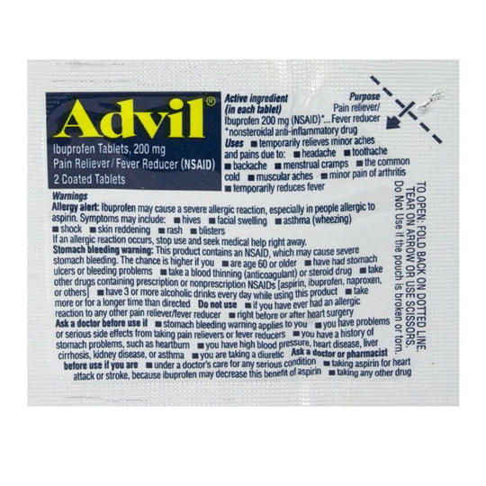 Advil® Ibuprofen – 2 Tablets, Case of 50 Packs