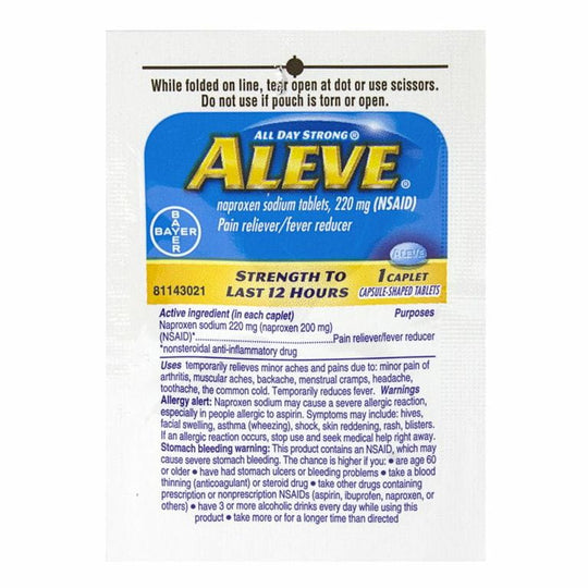 Aleve® Naproxen Sodium – 1 Tablet, Case of 50 Packs