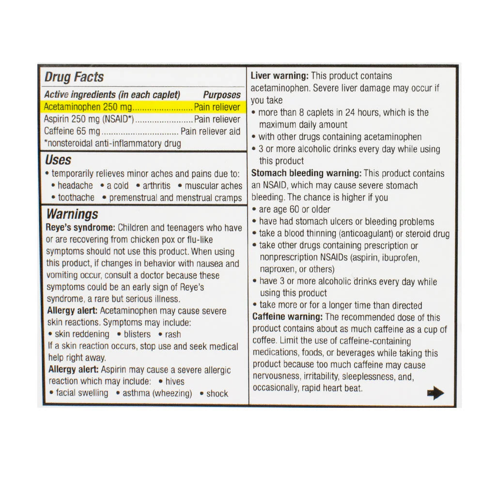 Excedrin® Extra Strength Headache – 4 Tablets, Case of 36 Packs