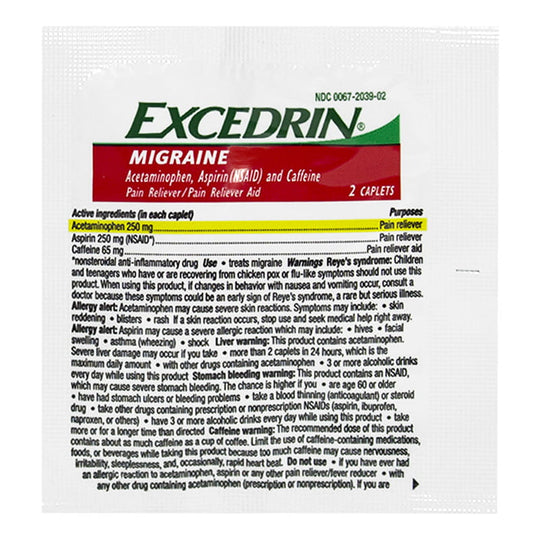 Excedrin® Migraine – 2 Tablets, Case of 50 Packs