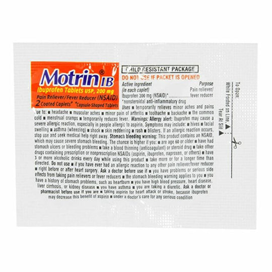 Motrin® Ibuprofen – 2 Tablets, Pack of 2, Case of 50 Packs