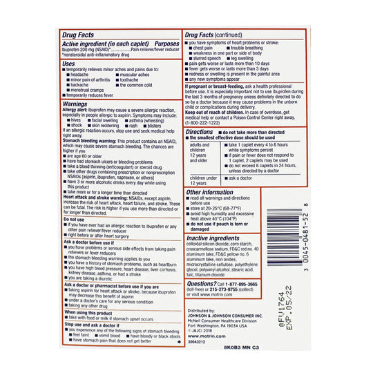 Motrin® Ibuprofen Tablets – 4 Count, Case of 36 Packs