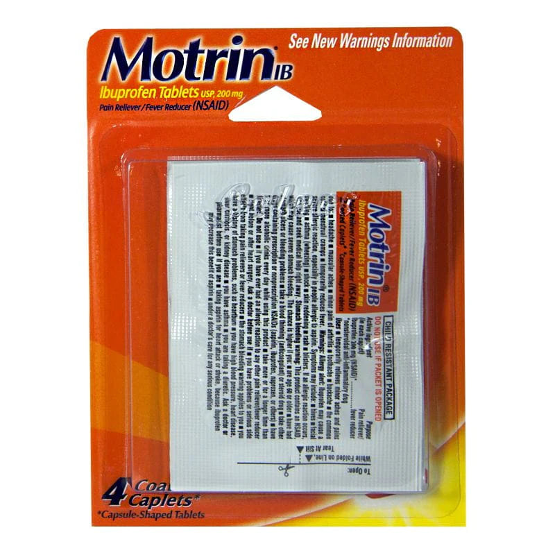 Motrin® Ibuprofen – 4 Tablets, Card of 4, Case of 36