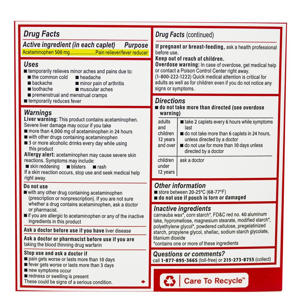 Tylenol® Extra Strength Caplets – 4 Count, Case of 36 Packs
