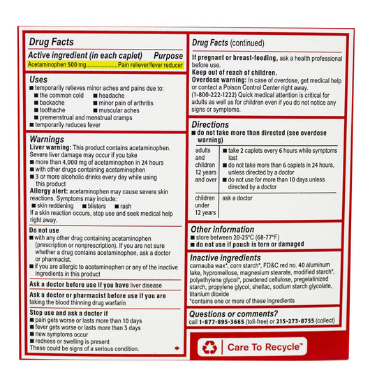 TYLENOL® Extra Strength Caplets – 500 mg, 2-Caplet Packets