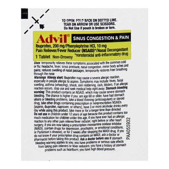 Advil® Sinus Congestion & Pain – 1 Tablet, Case of 50 Packs