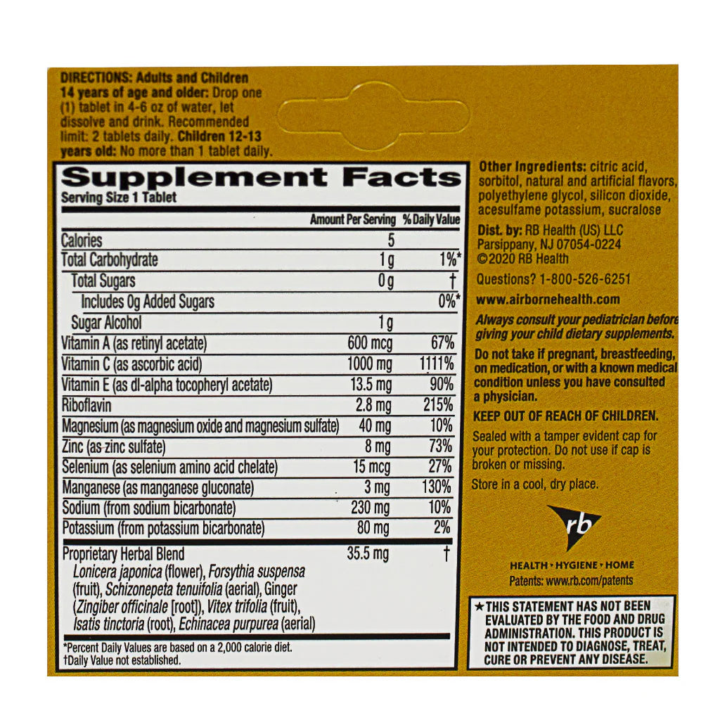 Airborne® Immune Support Supplement – 10 Tablets, Case of 30