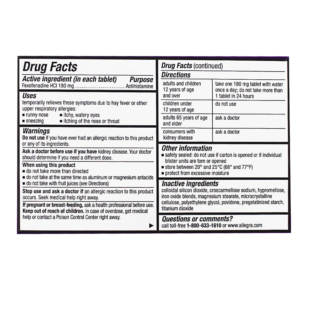 Allegra® Allergy 24 Hour Relief – 5 Count, Case of 24 Boxes