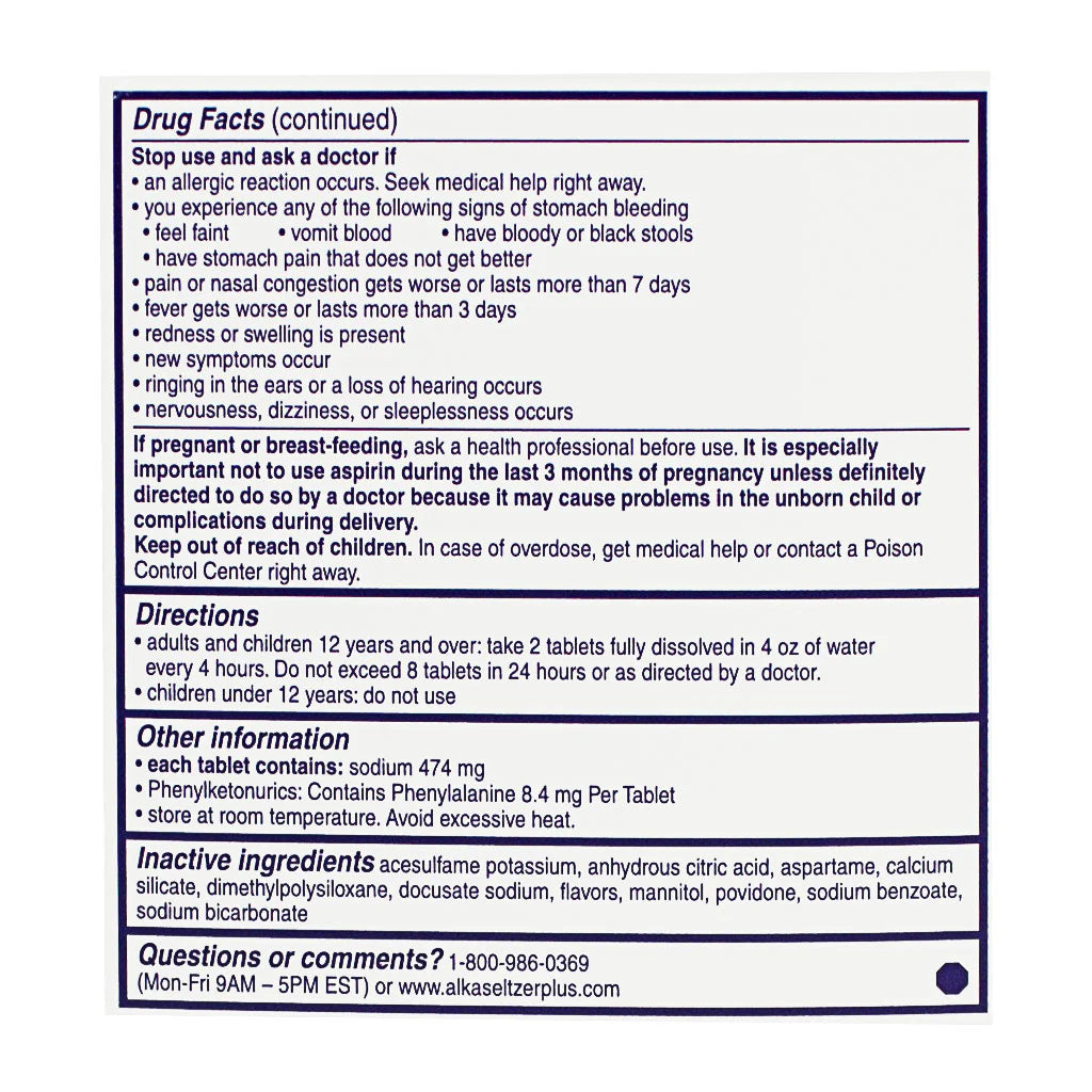 Alka-Seltzer® Plus Cold – Card of 2, Case of 36 Packs