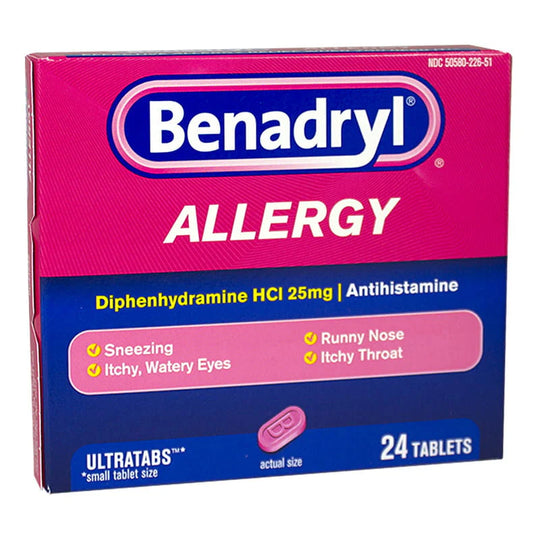 Benadryl® Allergy Tablets – 24 Count, Case of 18 Boxes