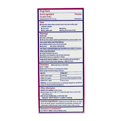 Benadryl® Children’s Allergy Cherry – 4 fl oz, Case of 18 Boxes