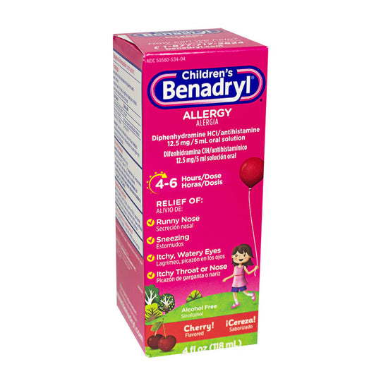 Benadryl® Children’s Allergy Cherry – 4 fl oz, Case of 18 Boxes