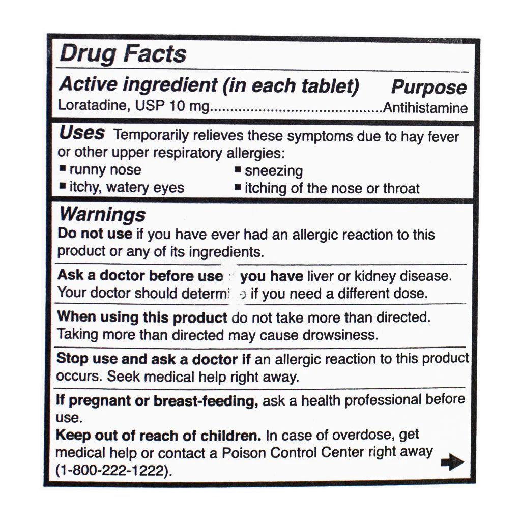 Claritin® Allergy Non-Drowsy – 1 Tablet Card, Case of 36 Boxes