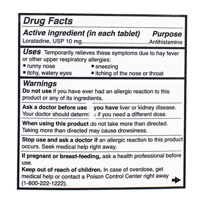 Claritin® Allergy Non-Drowsy – 1 Tablet Card, Case of 36 Boxes