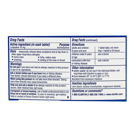 Claritin® Non-drowsy Allergy Relief Tablet – 1 Count, Case of 36 Packs