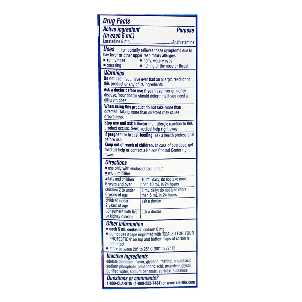Claritin® Children’s Allergy Syrup Grape – 4 fl oz, Case of 18 Boxes