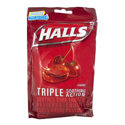 Halls® Cough Suppressant Cherry Drops – Bag of 30 Drops, Case of 36