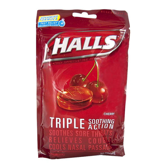 Halls® Cough Suppressant Cherry Drops – Bag of 30 Drops, Case of 36