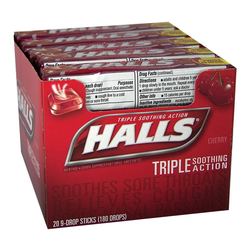Halls® Cough Suppressant Cherry Drops – Stick of 9 Drops, Case of 40