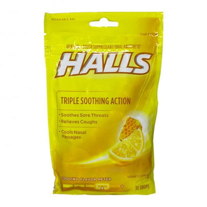 Halls Cough Suppressant Honey Lemon - Bag of 30 Drops wellness vending machine