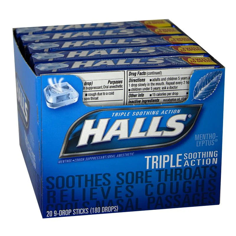 Halls® Cough Suppressant Menthol – Stick of 9 Drops, Box of 40
