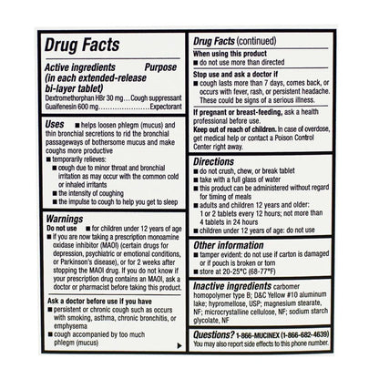 Mucinex® DM Expectorant Cough Suppressant – 2 Tablets, Case of 36 Packs