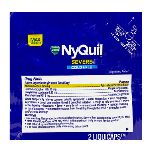 NyQuil® Cold & Flu Severe Relief – 2 Tablets Per Packet, 32 Packets Per Case