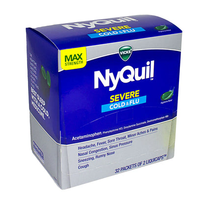 NyQuil® Cold & Flu Severe Relief – 2 Tablets Per Packet, 32 Packets Per Case