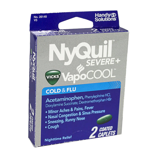 Vicks® NyQuil™ SEVERE + VapoCOOL™ Cold & Flu Relief LiquiCaps – 2 Count, Case of 36 Packs