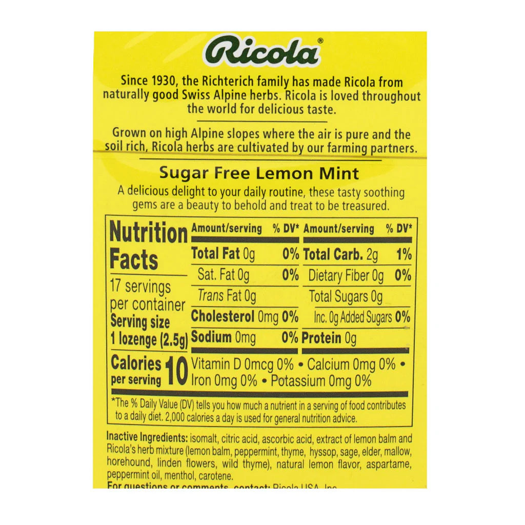 Ricola® Lemon Mint Cough Drops – 17 Count, Box of 30